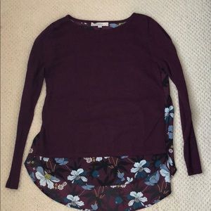 LOFT Burgundy and Floral Sweater